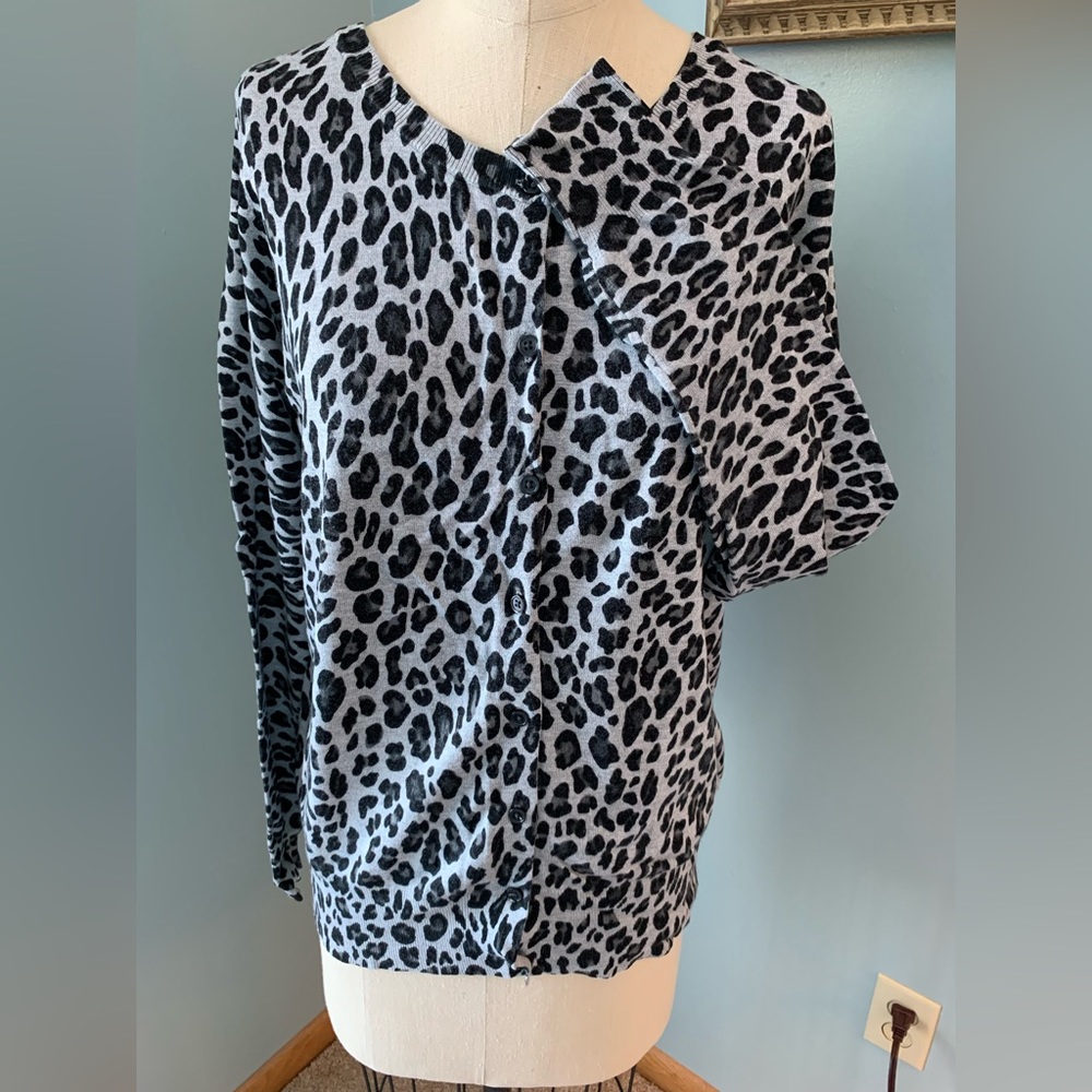 Grey leopard lightweight cardigan sweater